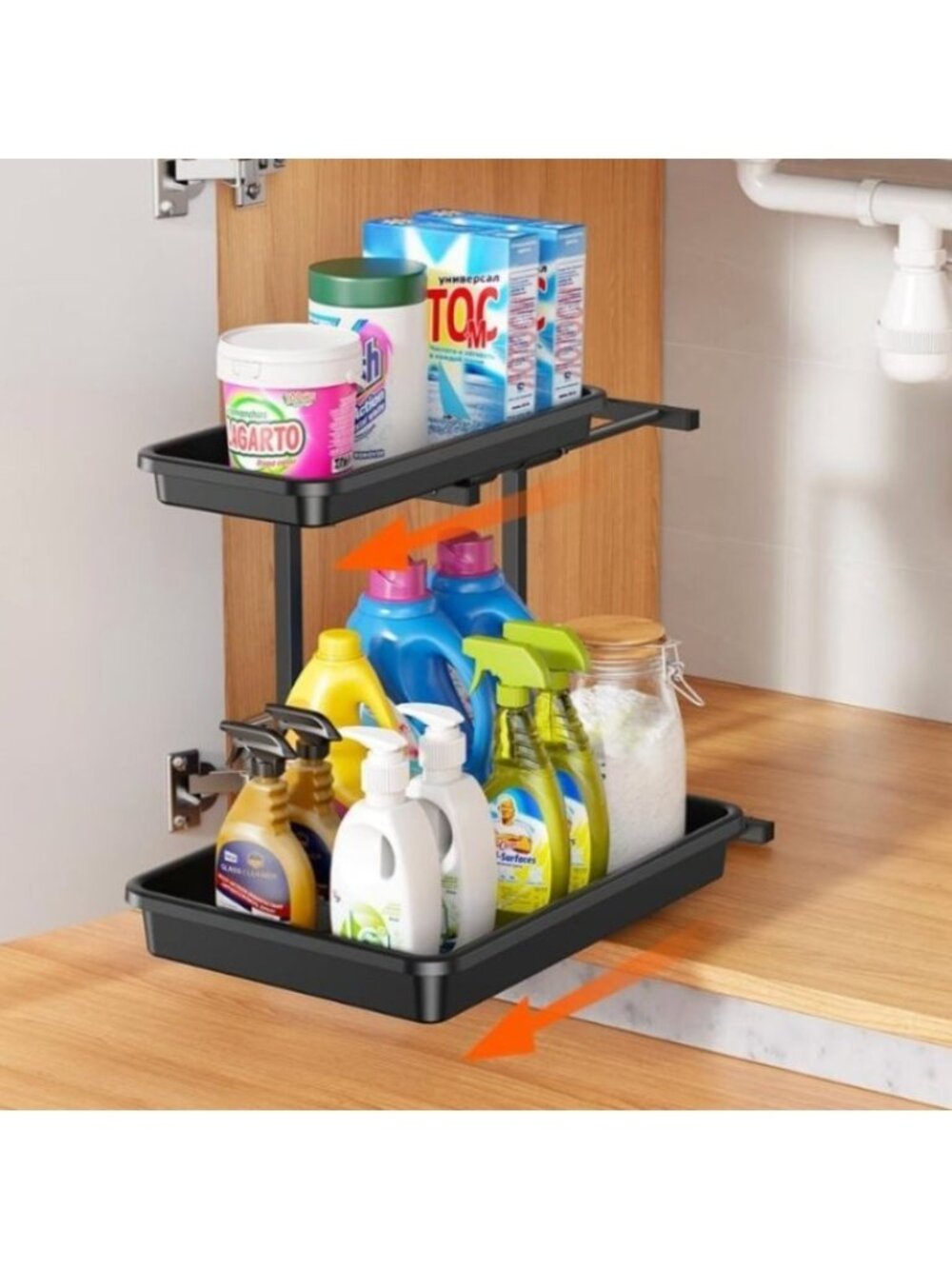 Under Sink Organizer Storage Pull Out 2 Tier Under Sink Countertop Black